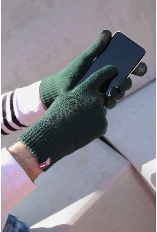 Gants tactiles Perinne laine mérinos mixte vert - Maison Bonnefoy