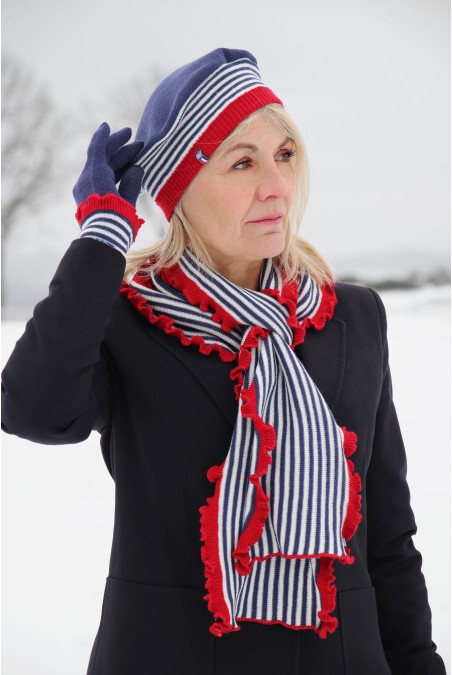 Béret Léna Laine femme marine/rouge - Maison Bonnefoy