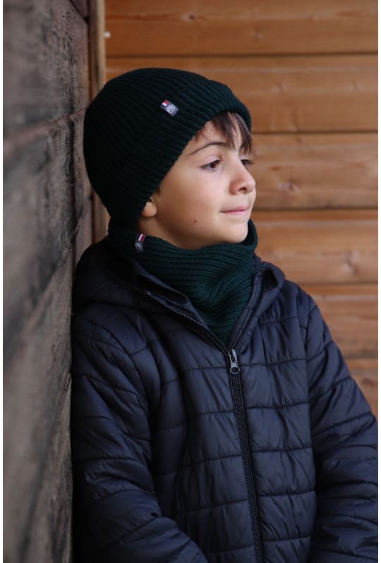 Bonnet Perinne enfant Laine mixte vert foncé - Maison Bonnefoy