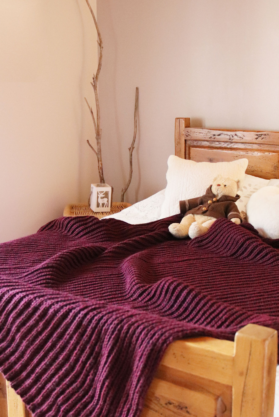 Plaid Cannes en Laine grosse mailles bordeaux - Maison Bonnefoy