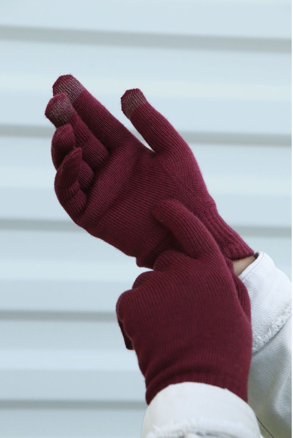 Gants tactiles Perinne laine mérinos femme bordeaux - Maison Bonnefoy