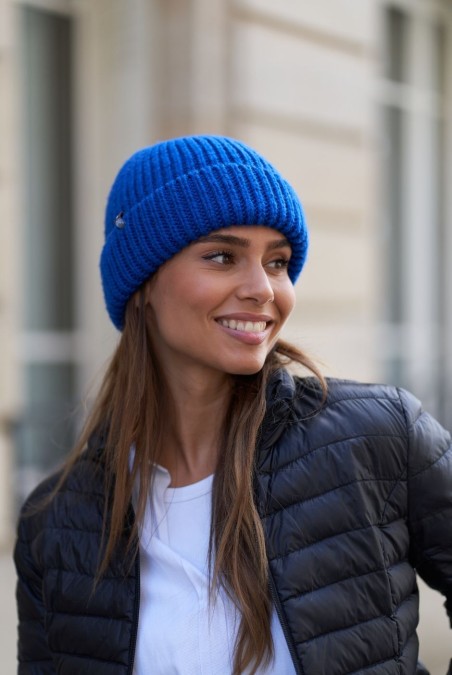 Bonnet Claire Laine mérinos mixte bleu - maison Bonnefoy