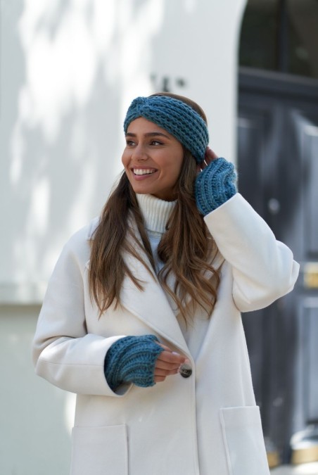 Bandeau Colombe Laine grosse maille femme bleu - Maison Bonnefoy