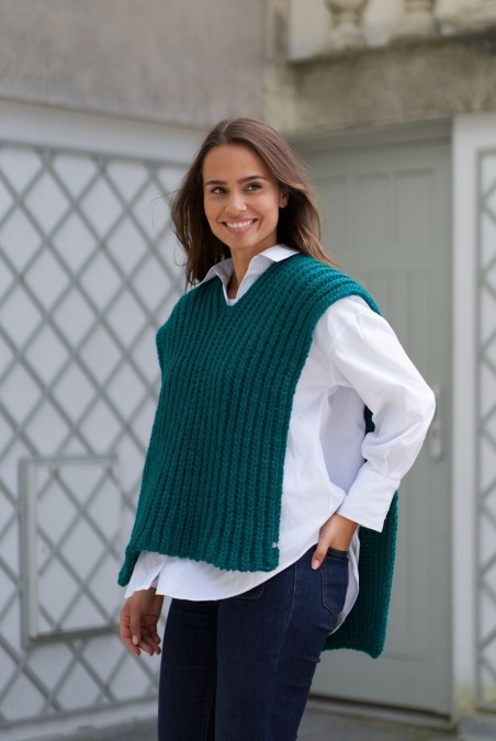 Gilet Colombe laine grosse maille femme vert - Maison Bonnefoy