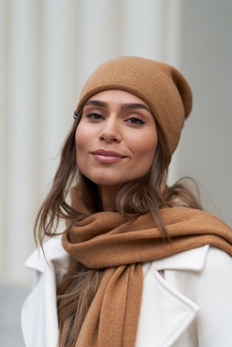 Bonnet Paule Cachemire femme beige foncé  - Maison Bonnefoy
