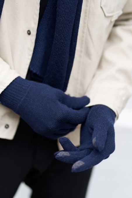 Gants tactiles Perinne laine mérinos mixte marine - Maison Bonnefoy
