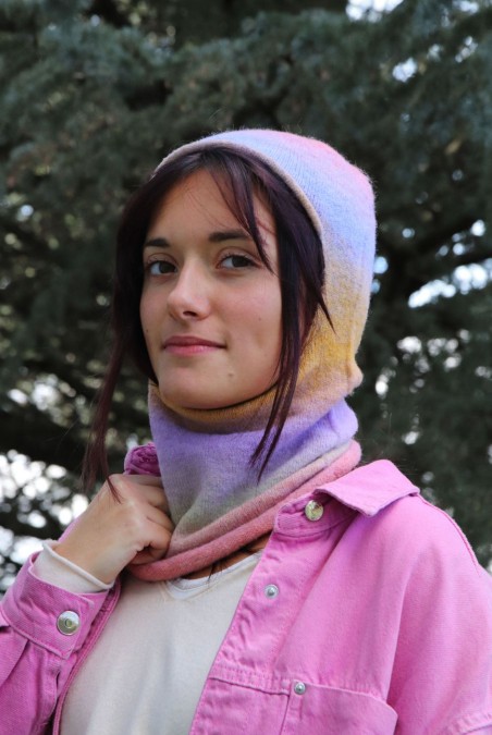 Cagoule Nadège Laine mérinos femme multicolore - Maison Bonnefoy