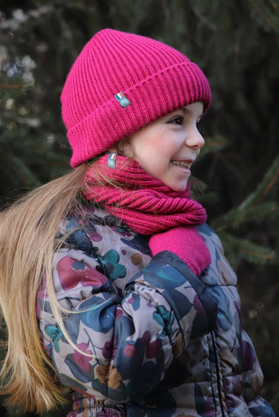 Bonnet Perinne enfant Laine mixte fuchsia - Maison Bonnefoy