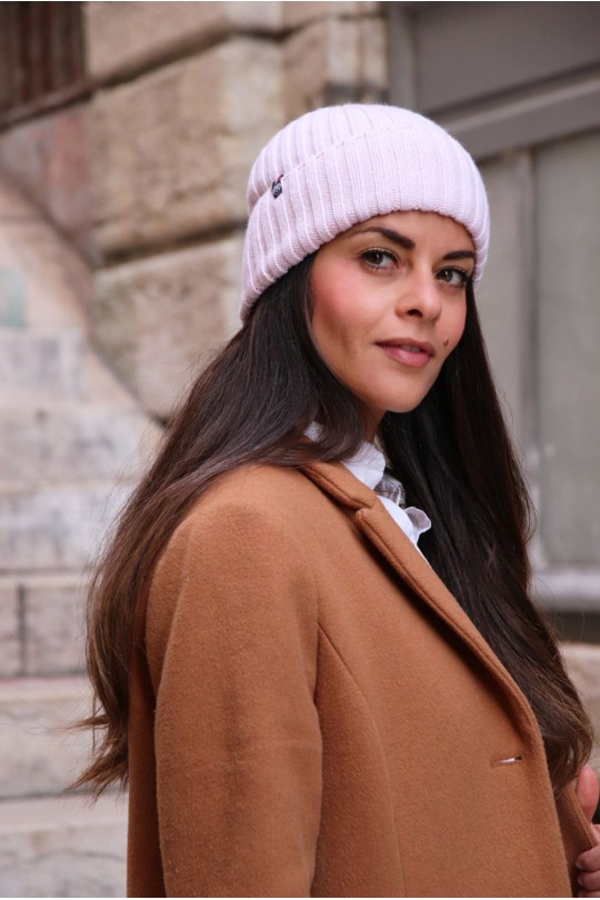 Bonnet Jacques cachemire femme rose clair - Maison Bonnefoy