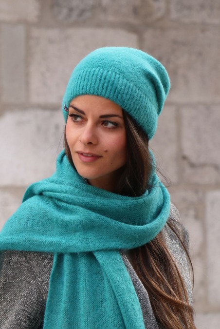 Bonnet Jade Tombant Alpaga femme bleu - Maison Bonnefoy