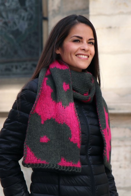 Echarpe Céline Alpaga femme rose/noir - Maison Bonnefoy