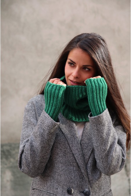 Mitaines Claire Laine mérinos femme vert - maison Bonnefoy