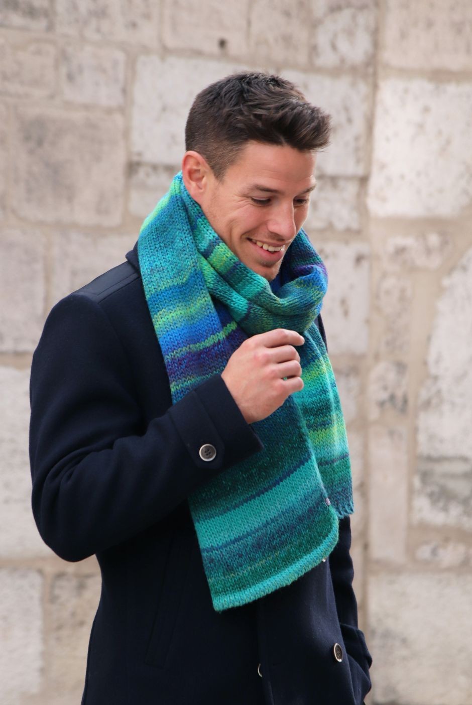 Écharpe Multicolore Légère En Mousseline - Protection Solaire, Style Décontracté Pour Hommes - Bleu Et Jaune