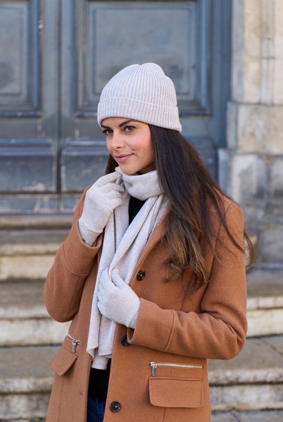 Écharpe Perinne laine mérinos mixte beige - Maison Bonnefoy