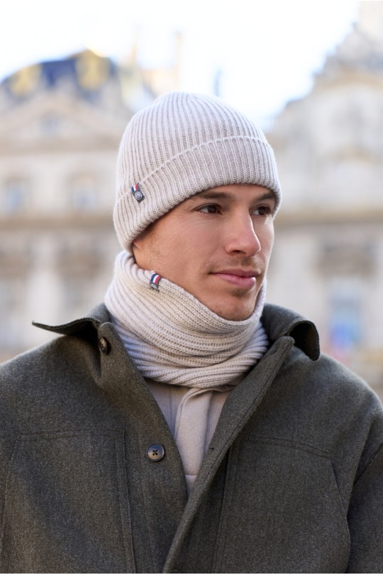Bonnet blanc Perinne mixte en laine mérinos beige – Maison Bonnefoy