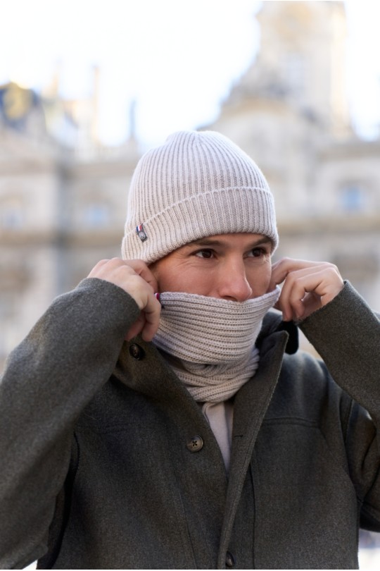 Bonnet blanc Perinne mixte en laine mérinos beige – Maison Bonnefoy