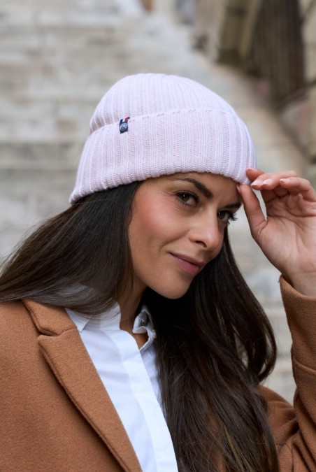 Bonnet Jacques cachemire femme rose clair - Maison Bonnefoy
