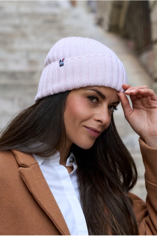 Bonnet Jacques cachemire femme rose clair - Maison Bonnefoy