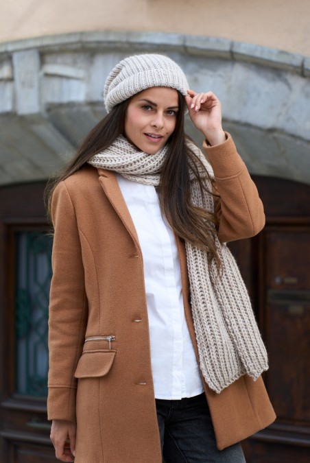 Écharpe Colombe laine grosse maille femme beige - Maison Bonnefoy