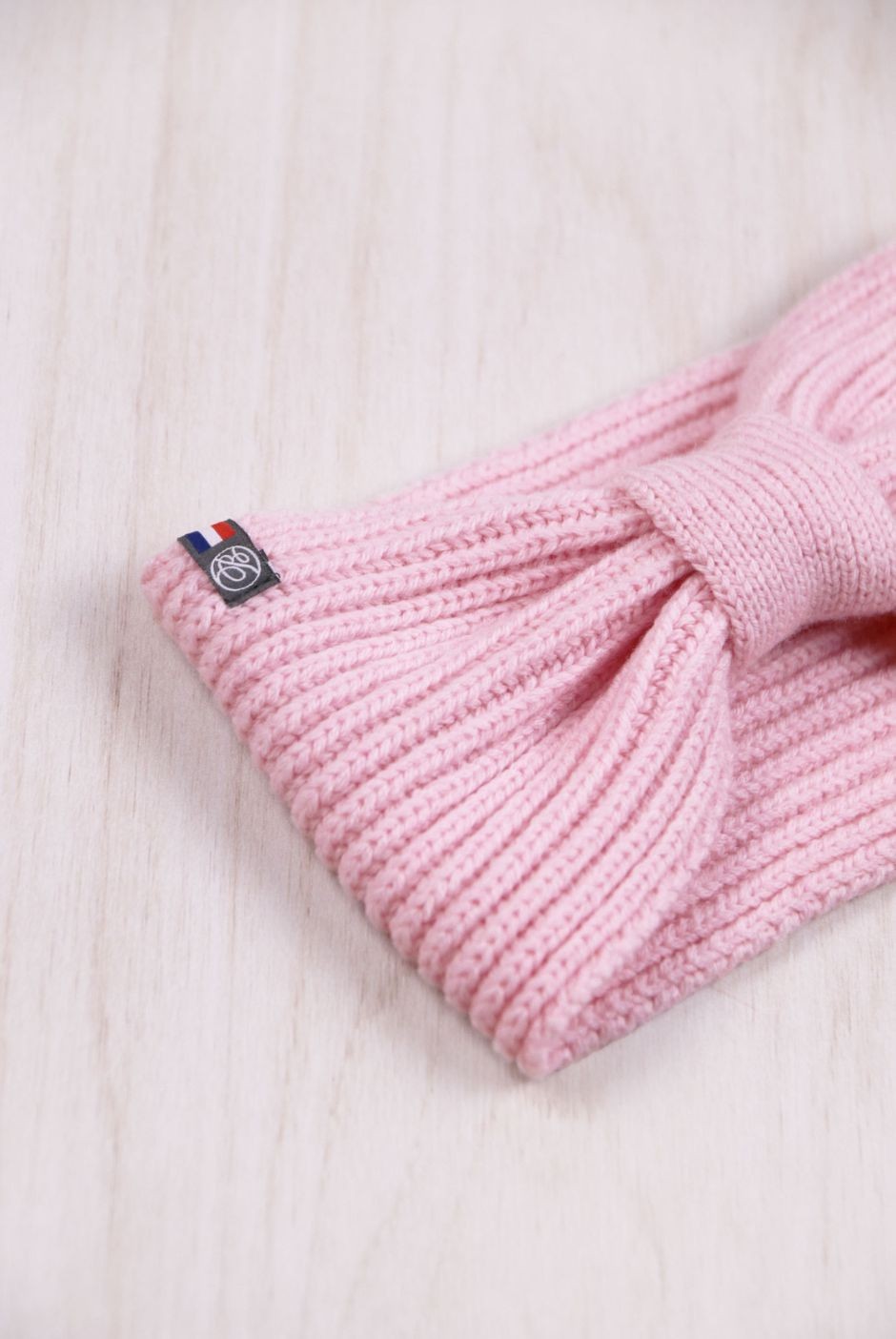 Bandeau avec nœud Perinne Laine grosse maille enfant fille rose - Maison Bonnefoy