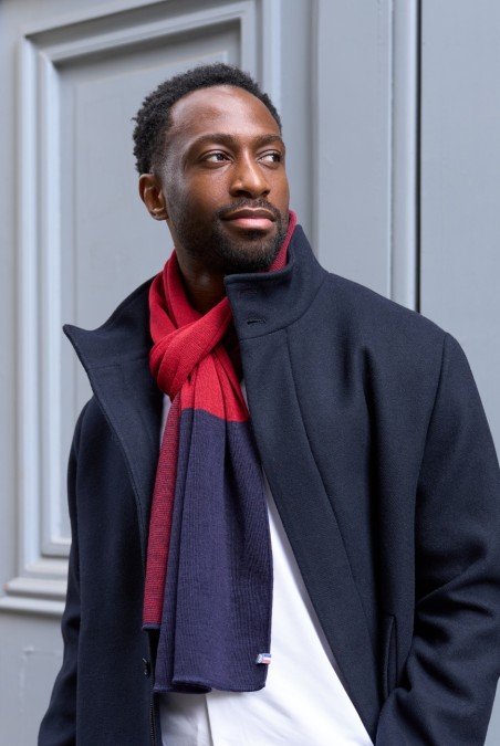 Echarpe Aubert homme en laine bleu marine et rouge - Maison Bonnefoy