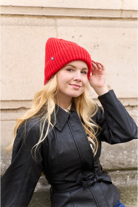 Bonnet Claire Laine mérinos mixte rouge - Maison Bonnefoy