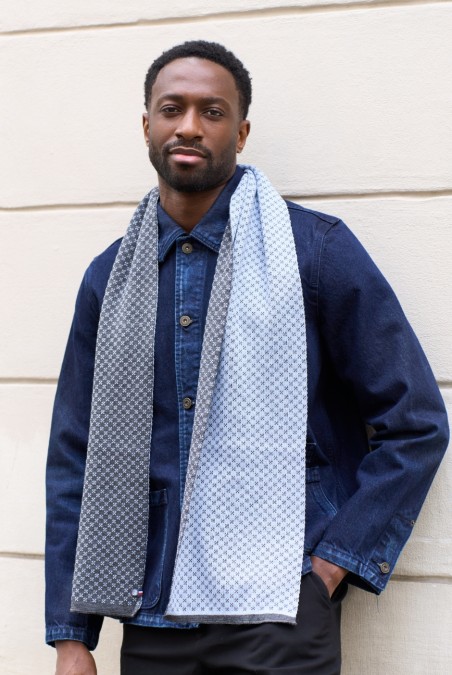 Echarpe homme gris et bleu - Maison Bonnefoy