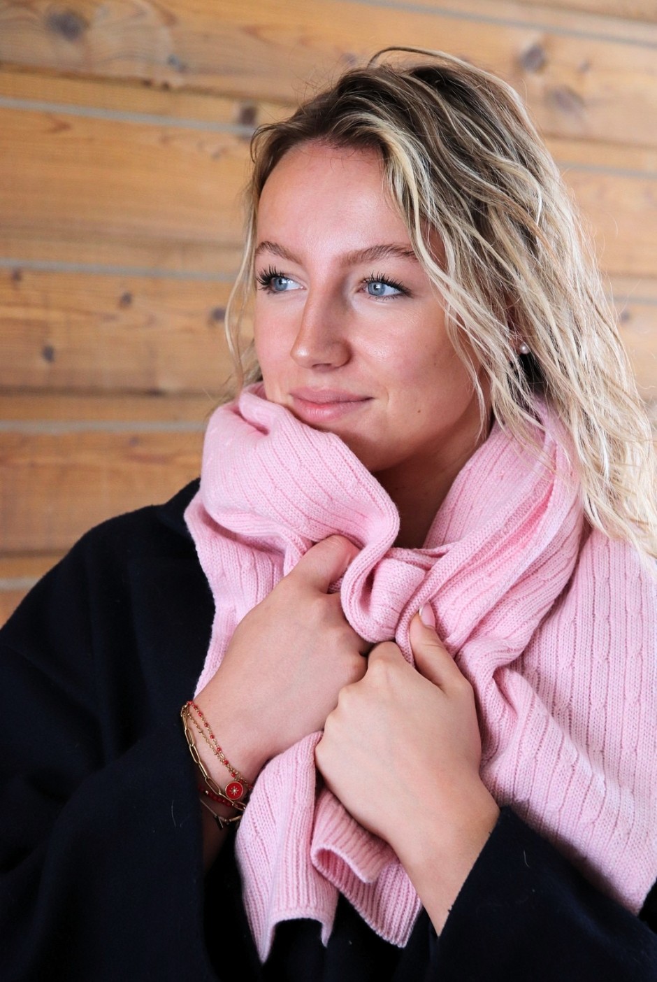 Echarpe Daniel Laine mérinos mixte rose - Maison Bonnefoy