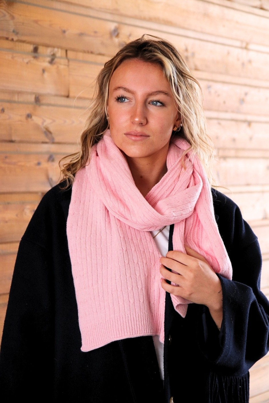 Echarpe Daniel Laine mérinos mixte rose - Maison Bonnefoy