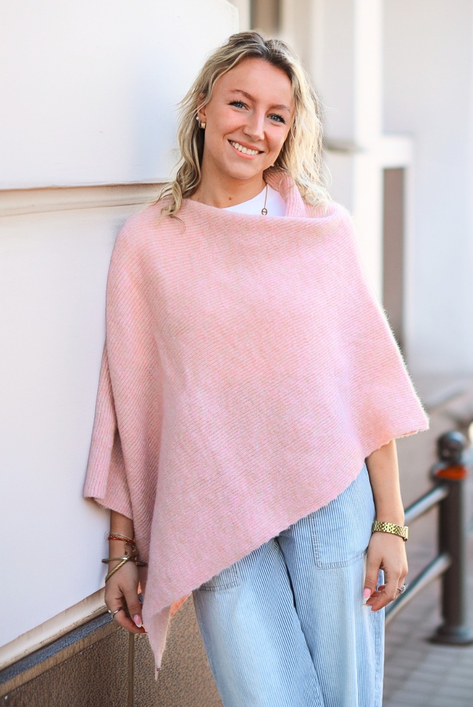 Poncho Natacha Pailleté femme rose clair - Maison Bonnefoy