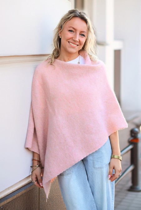 Poncho Natacha Pailleté femme rose clair - Maison Bonnefoy